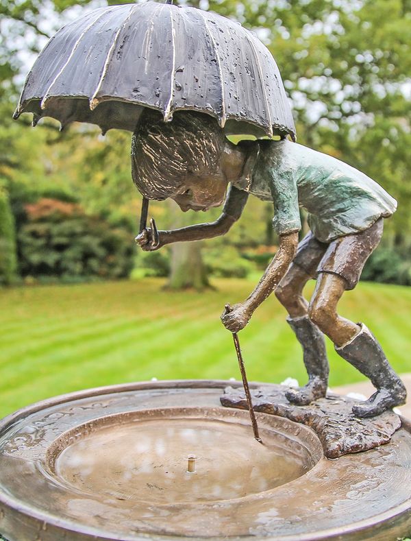 Boy with Umbrella - Bronze Water Feature