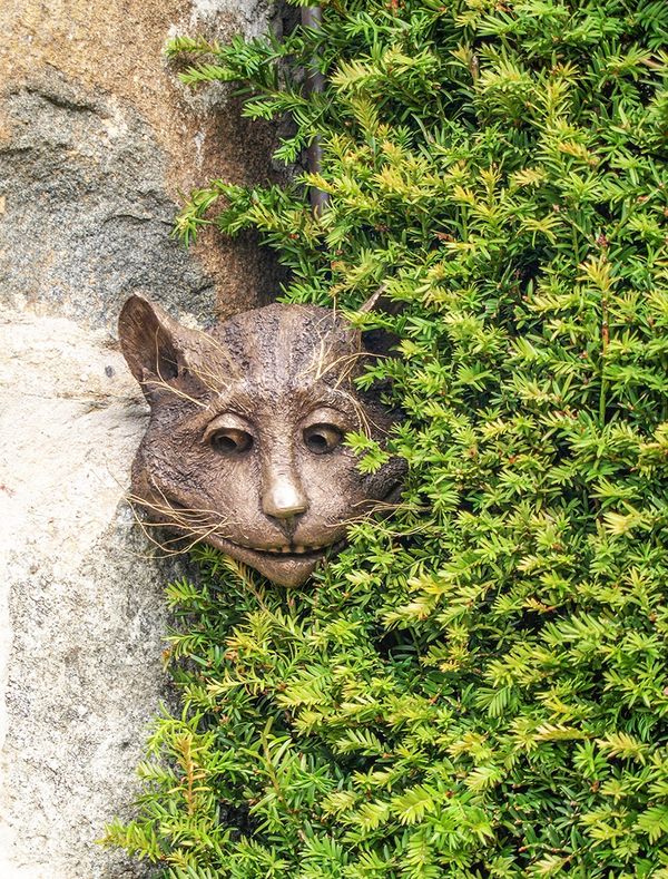 The Cheshire Cat Face - Bronze Garden Sculpture