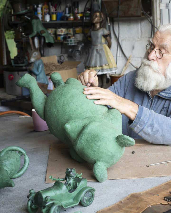 Robert crafting the wax mould for a Winne the Pooh bronze sculpture