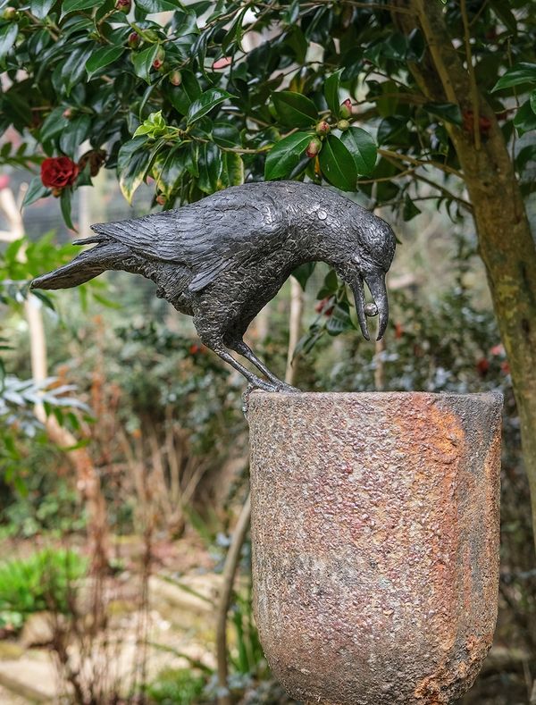 Aesop's Crow &amp; The Pitcher bronze water feature