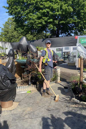 Robert James Workshop ahrd at work creating the stand at RHS Chelsea Flower Show