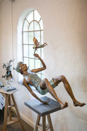 peter pan and tinker bell bronze sculpture