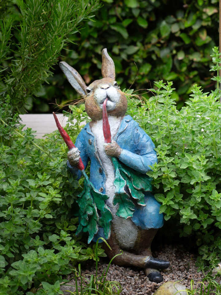 Peter Rabbit eating Radishes - Bronze Garden Sculpture
