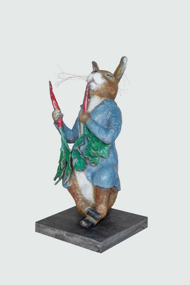 Peter Rabbit eating Radishes - Bronze Garden Sculpture