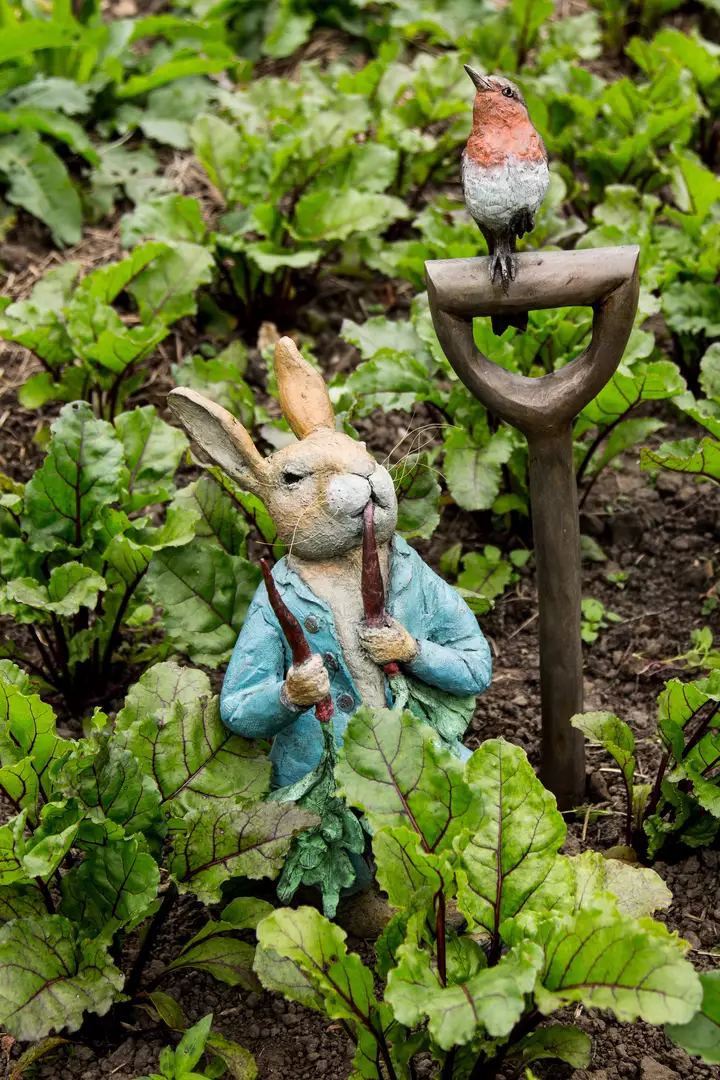 Peter Rabbit eating Radishes - Bronze Garden Sculpture