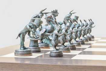 alice in wonderland chess set pewter