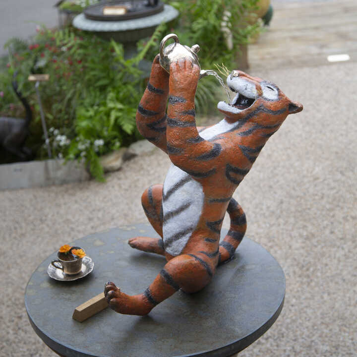 The Tiger Who Came to Tea bronze garden sculpture on display at RHS Chelsea Flower Show 2025