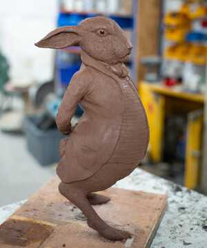Jeremy Fisher sculpture during the patination stage