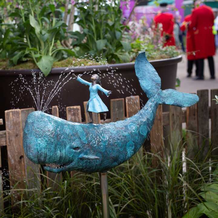 Barefooted King and the Whale sculpture displayed at RHS Chelsea Flower Show 2026